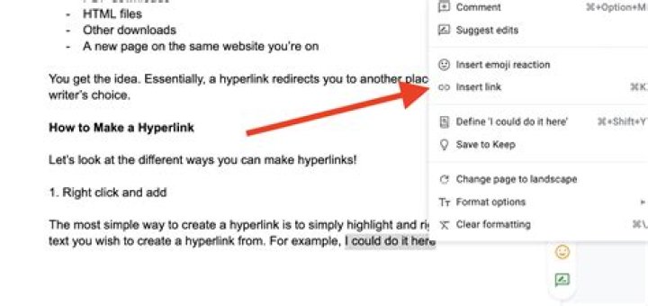 How do I create a hyperlink to a menu?