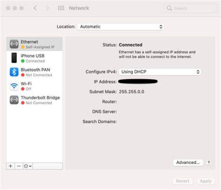 How do I fix self-assigned IP address on Macbook Pro?