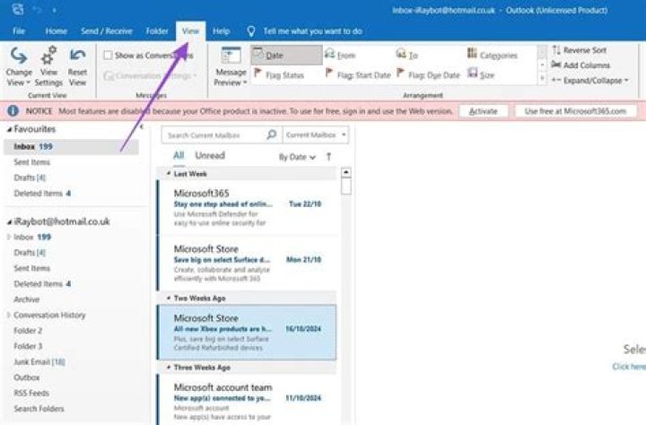 How do I view email properties in Outlook 2010?