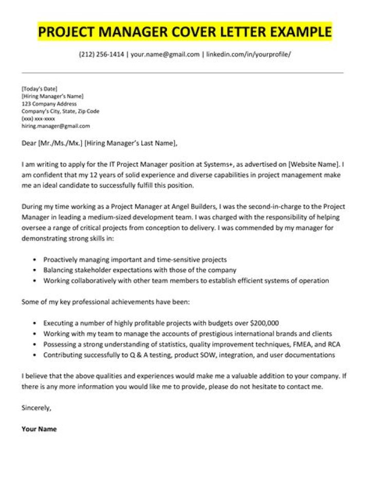 How do I write a cover letter for a project manager?