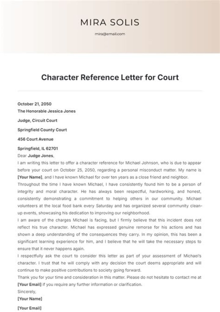 How do you write a character reference for court Australia?