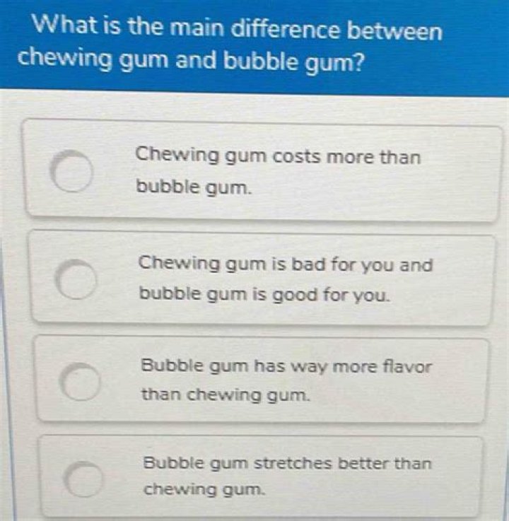 Is there a difference between bubble gum and chewing gum?
