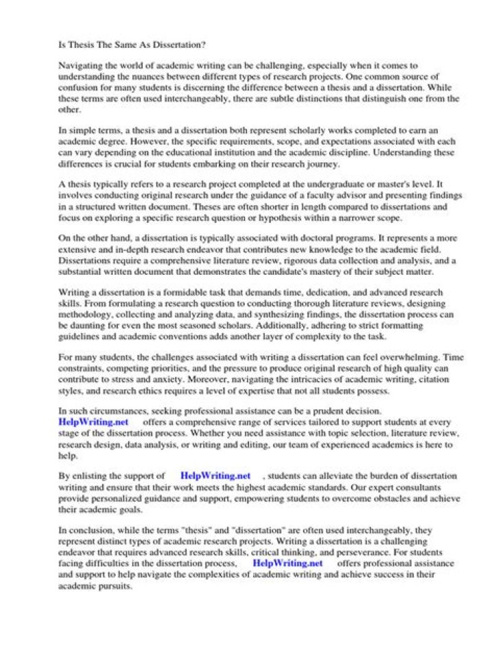 Is thesis the same as dissertation?
