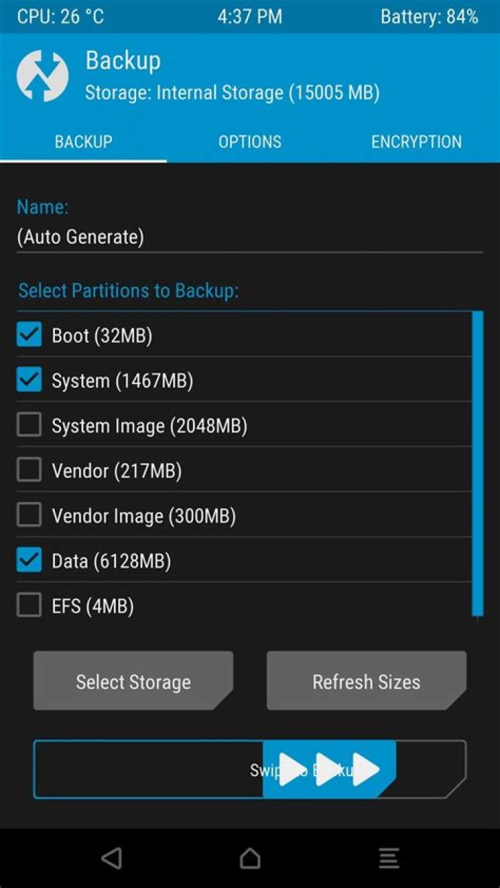 What is EFS in TWRP backup?