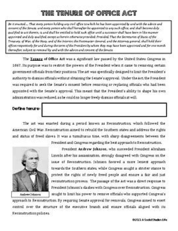 What was the Tenure of Office Act Apush?